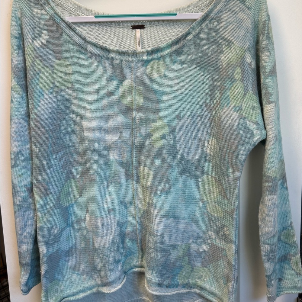 Free People Floral Patterned Blue and Green Women's Sweater